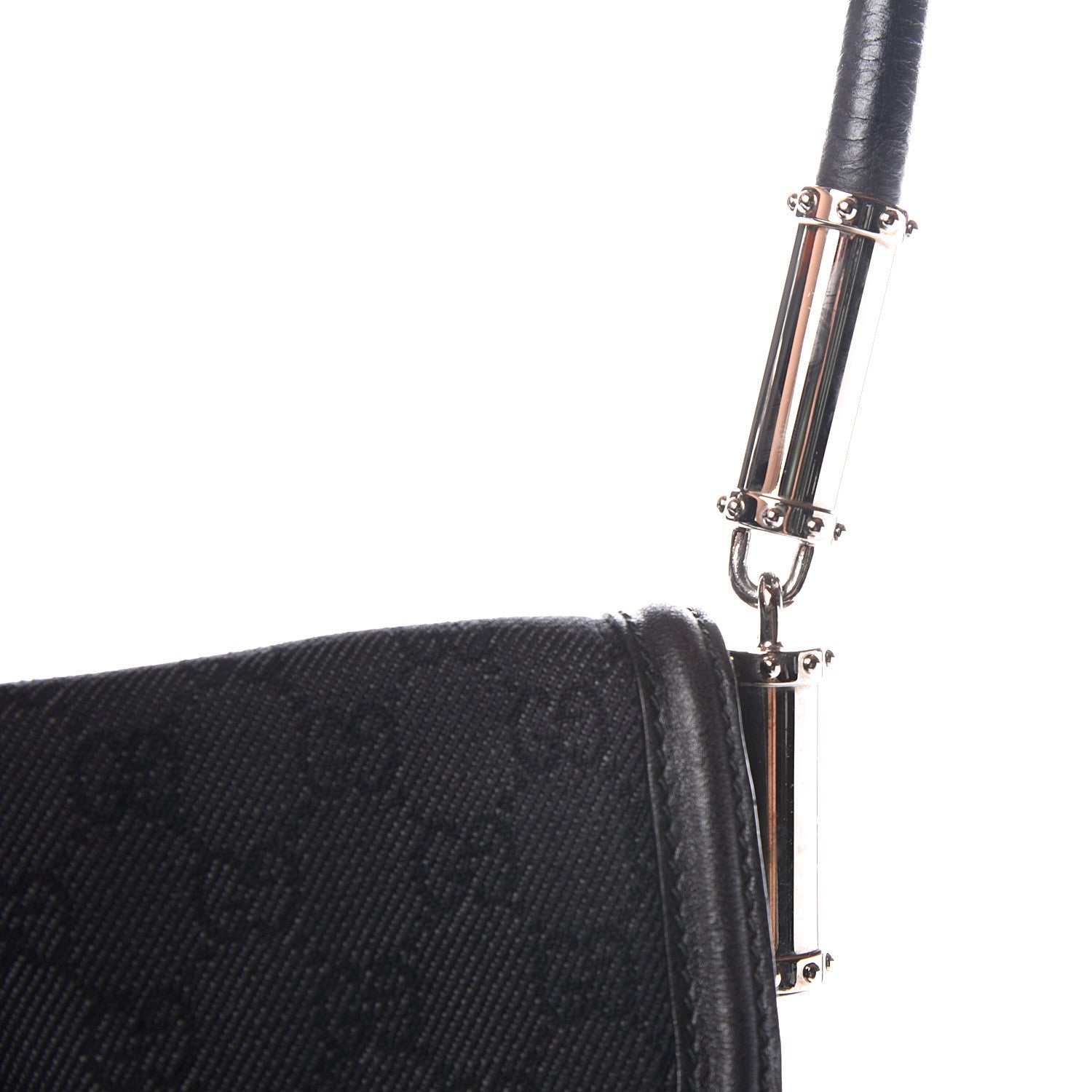 Gucci Denim Monogram Britt Tassel Shoulder Bag Black 10 of 13