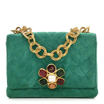 Chanel Suede Gripoix Quilted Flap Green 1 of 12