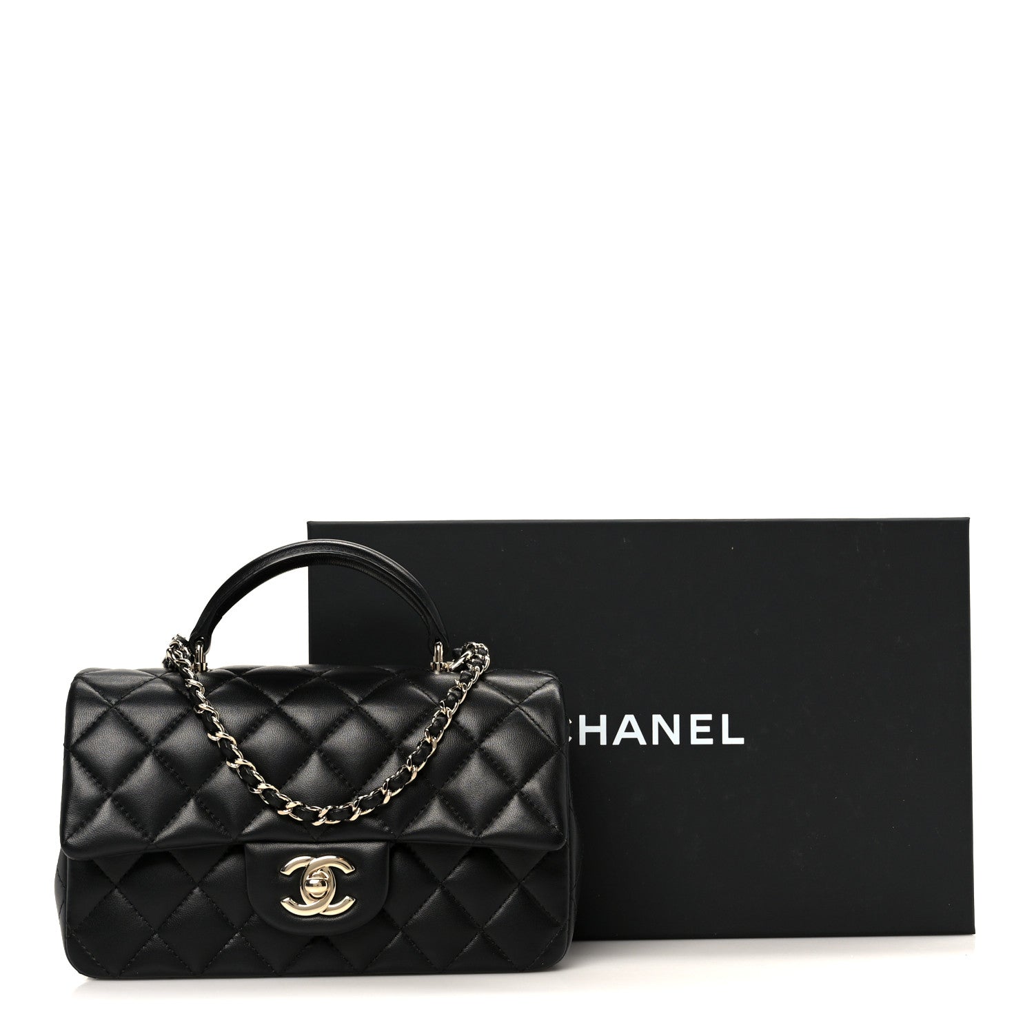 Chanel Lambskin Quilted Mini Top Handle Rectangular Flap Black 12 of 12