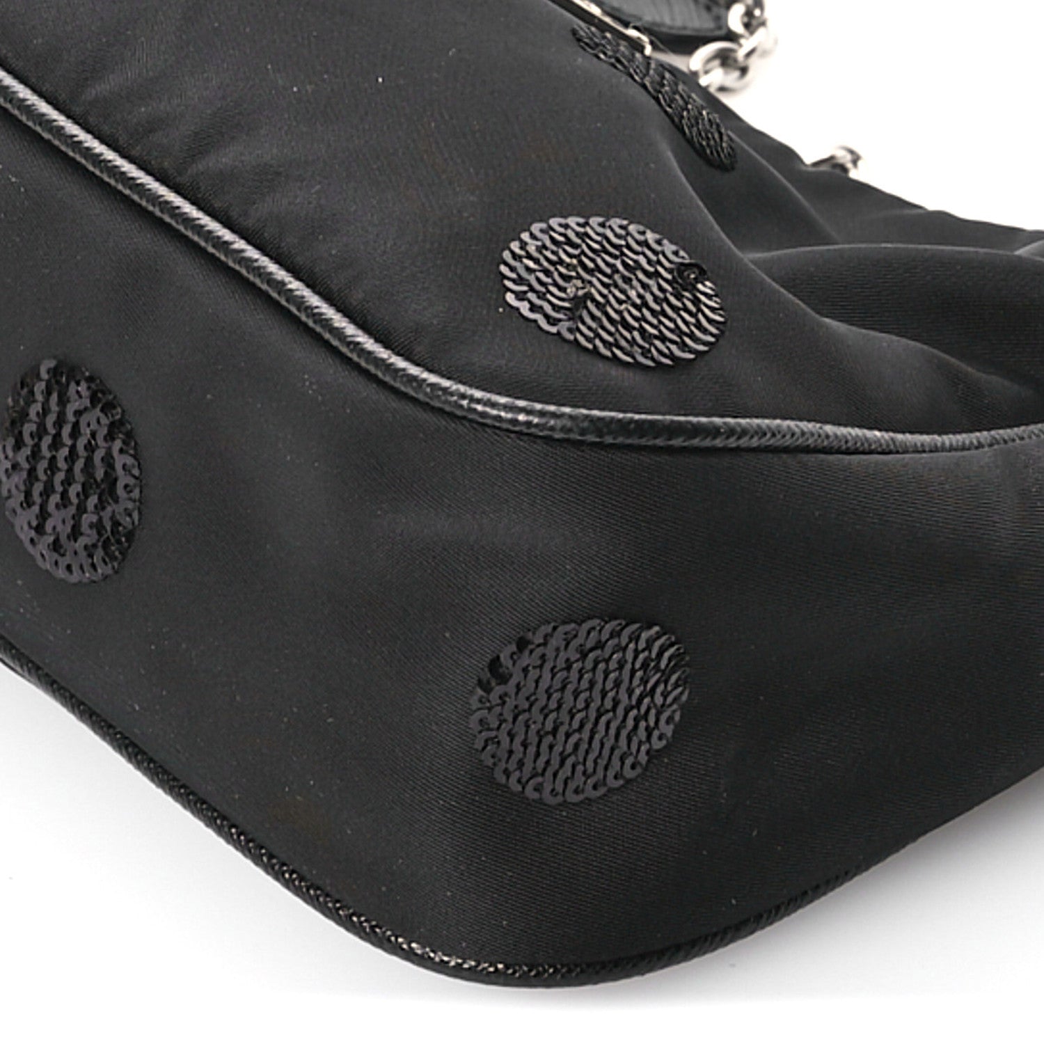 Prada Nylon Sequin Embellished Polka Dot Re-Edition 2005 Shoulder Bag Black 10 of 10