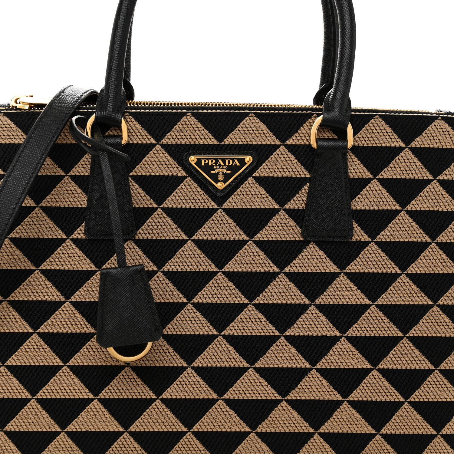 Prada Jacquard Saffiano Triangolo Symbole Embroidered Large Double Zip Tote Black Corda 8 of 11