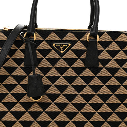 Prada Jacquard Saffiano Triangolo Symbole Embroidered Large Double Zip Tote Black Corda 8 of 11