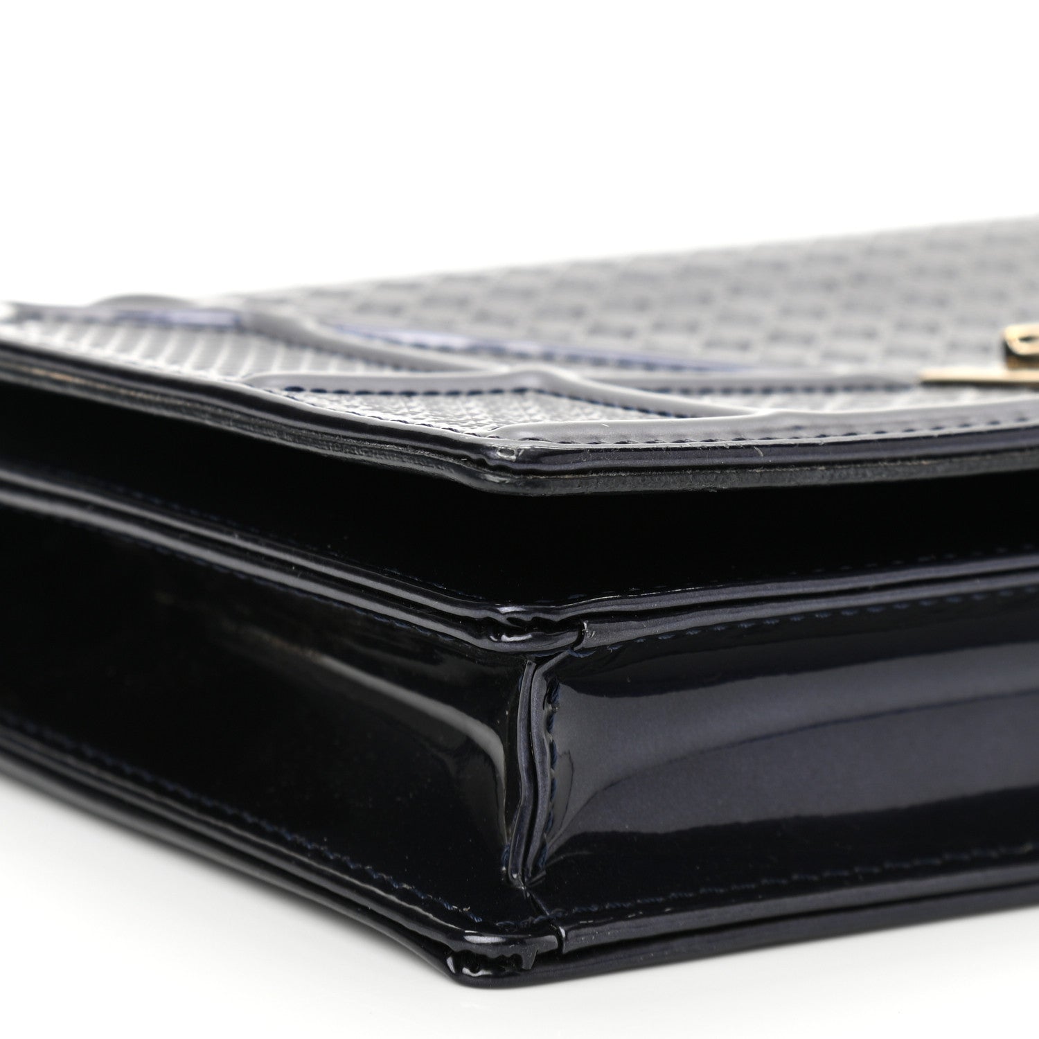 Christian Dior Metallic Patent Micro-Cannage Diorama Wallet on Chain Pouch Navy Blue 7 of 8