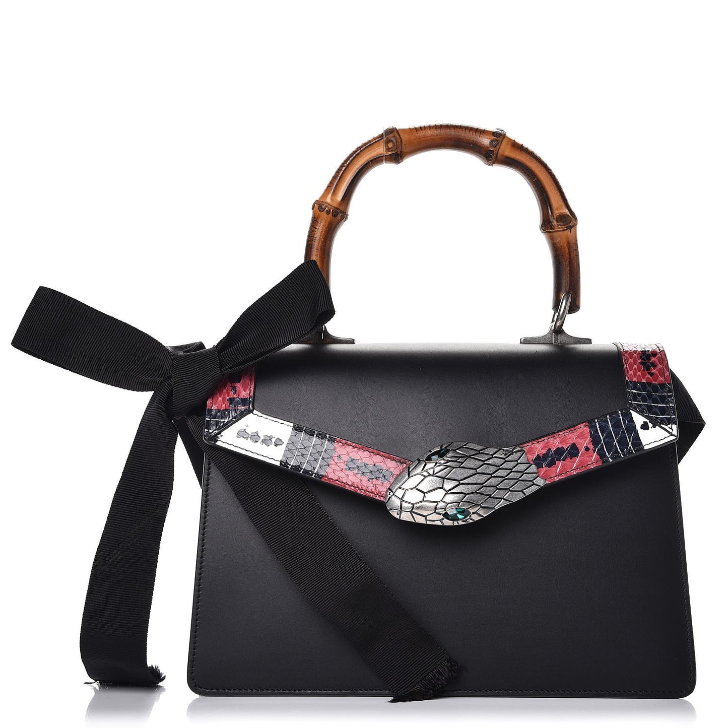 Calfskin Snakeskin Small Lilith Top Handle Bag Black