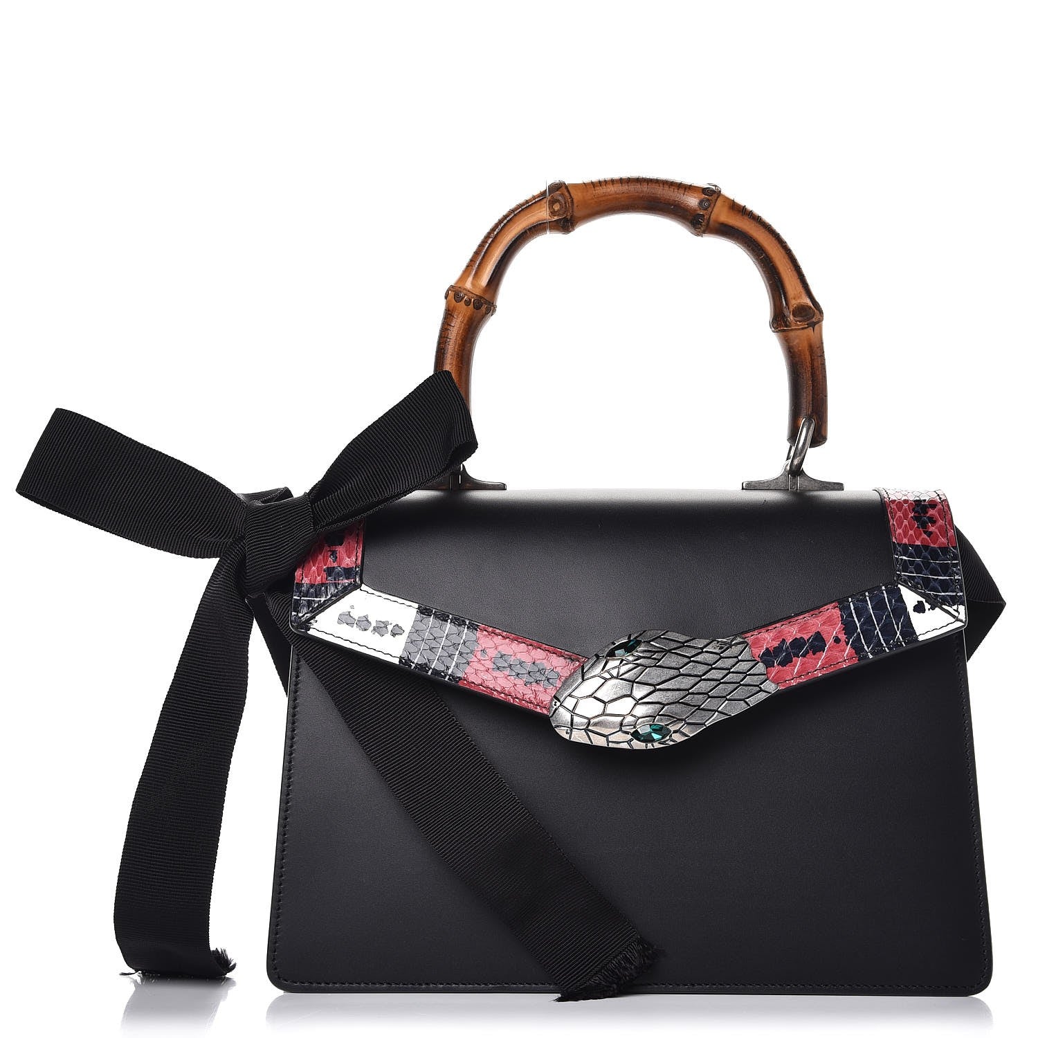 Gucci Calfskin Snakeskin Small Lilith Top Handle Bag Black 1 of 10
