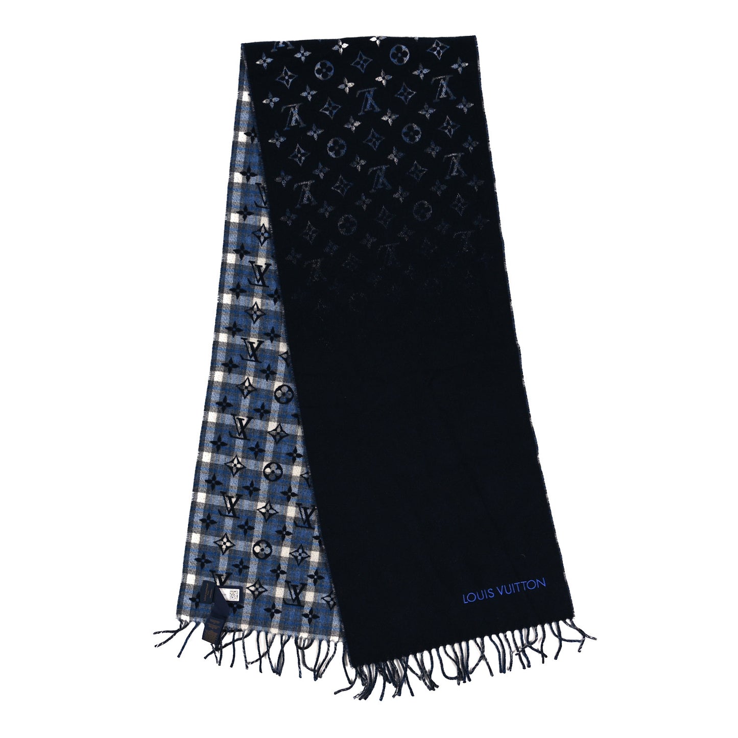 Cashmere Monogram Gradient Tartan City Scarf Blue