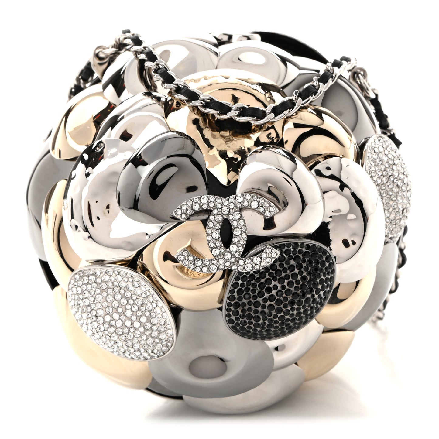 Metal Strass Crystal CC Camellia Minaudiere Clutch Gold Silver Black