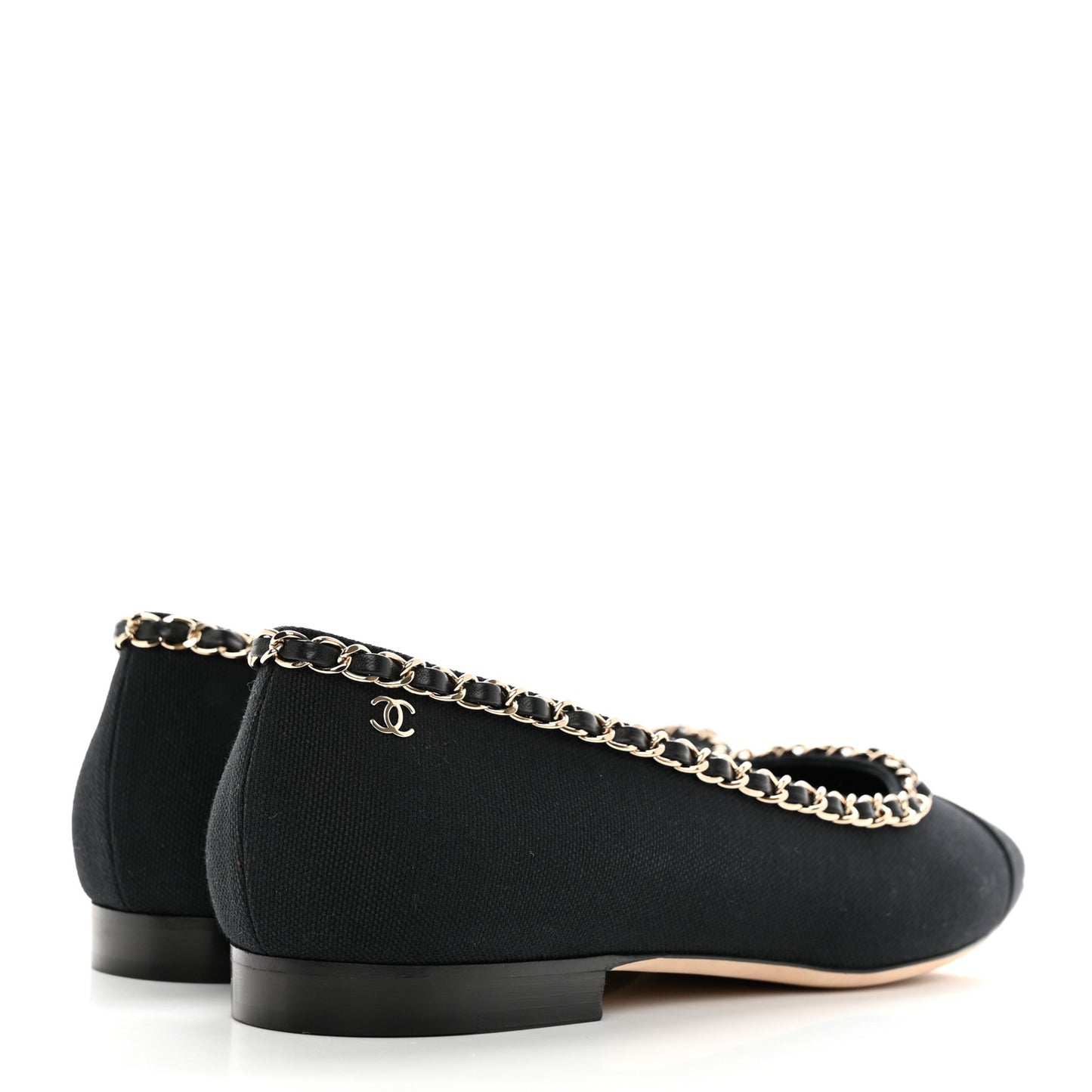 Fabric Grosgrain Chain Cap Toe Flats 40 Black