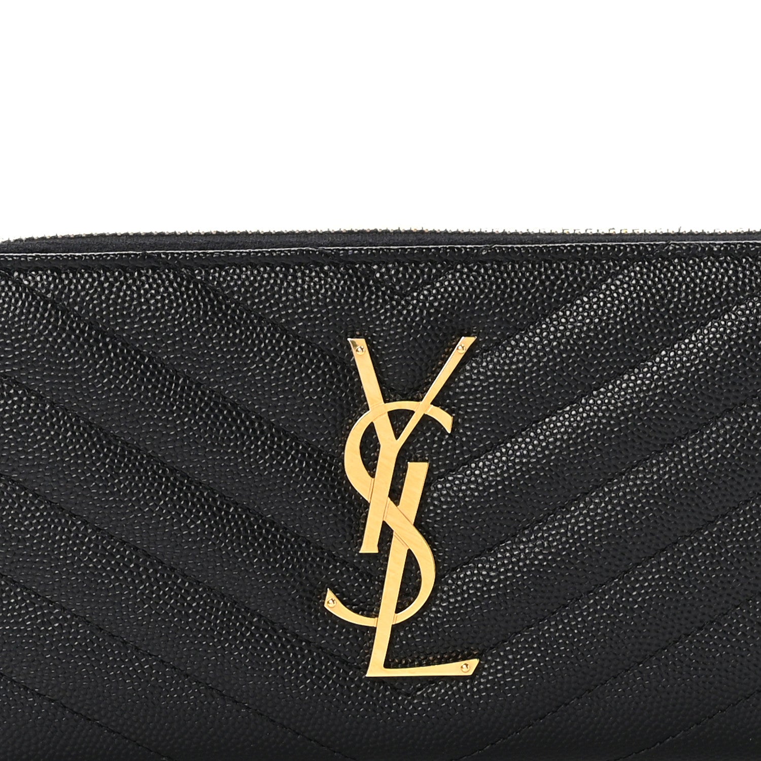 Saint Laurent Grain De Poudre Matelasse Chevron Monogram Zip Around Wallet Black 9 of 10