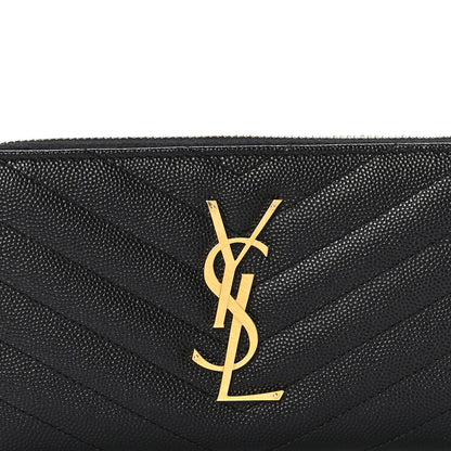 Saint Laurent Grain De Poudre Matelasse Chevron Monogram Zip Around Wallet Black 9 of 10