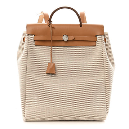 Hermes Toile Vache Calfskin Herbag 30 PM Backpack Natural 1 of 18