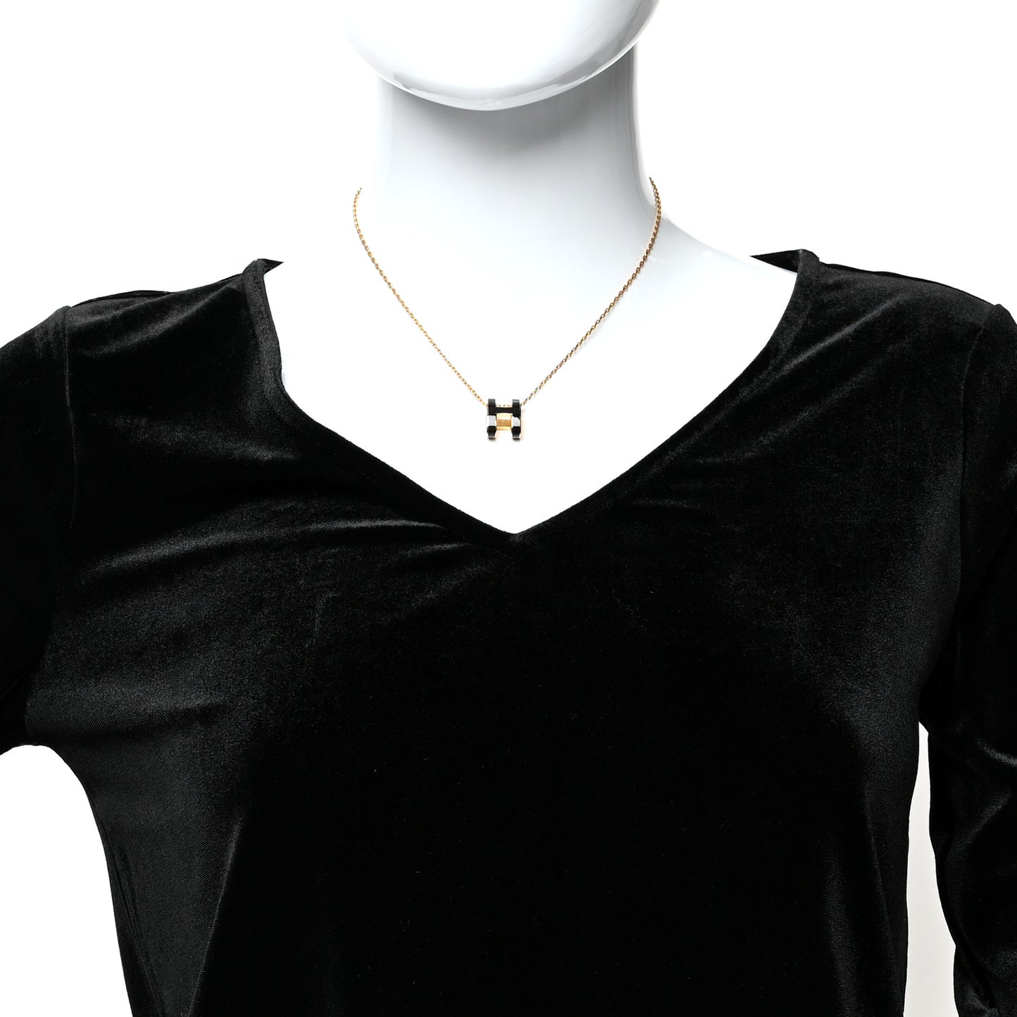 Lacquered Gold Pop H Pendant Necklace Black