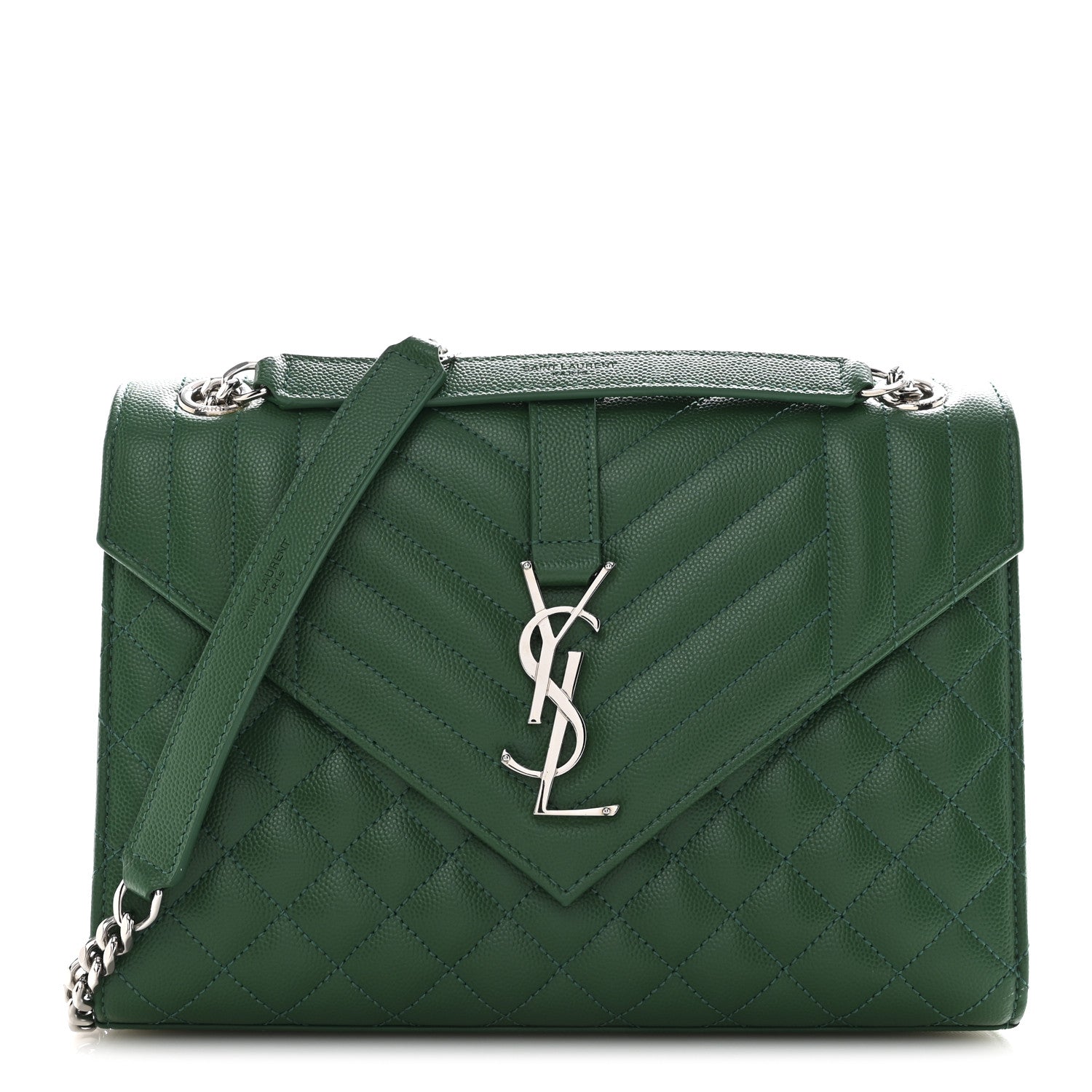 Saint Laurent Grain De Poudre Textured Mixed Matelasse Triquilt Medium Monogram Satchel Green 1 of 10