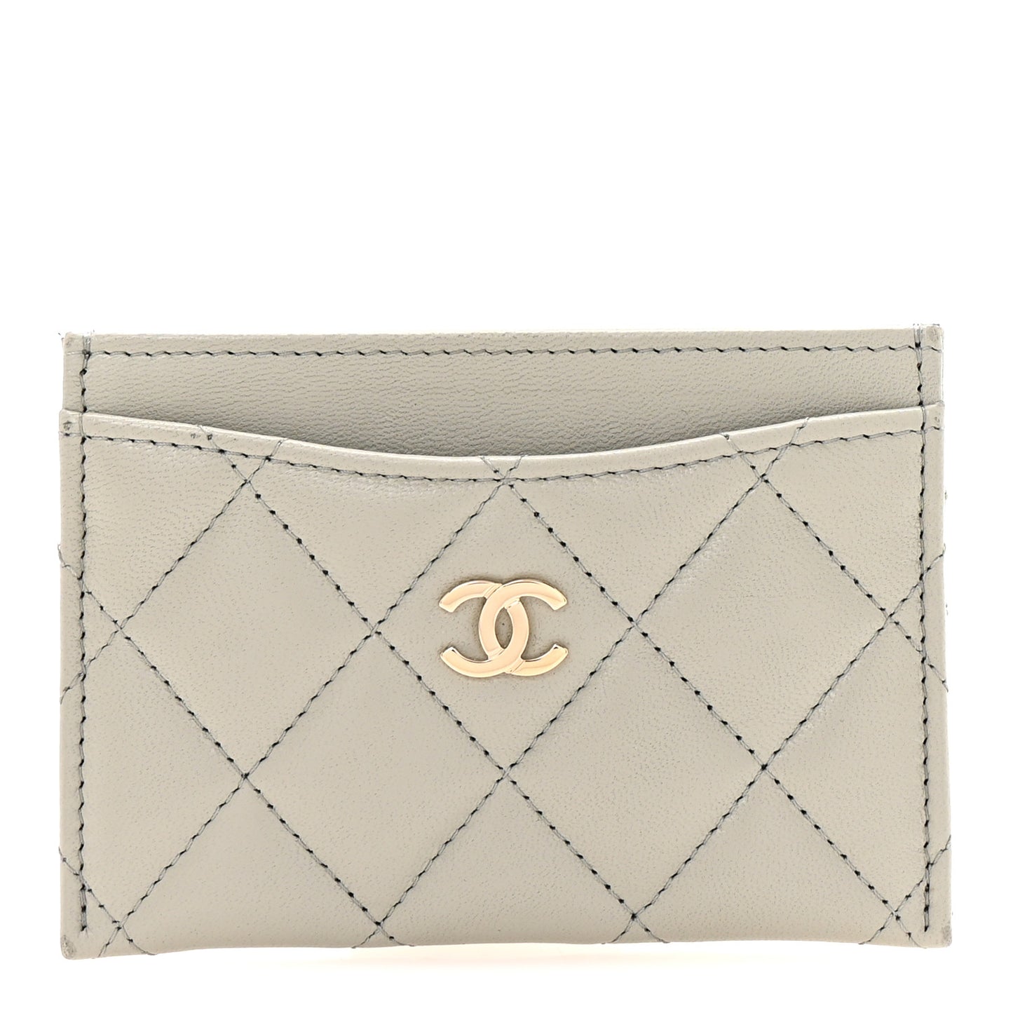 Lambskin Quilted Card Holder Grey