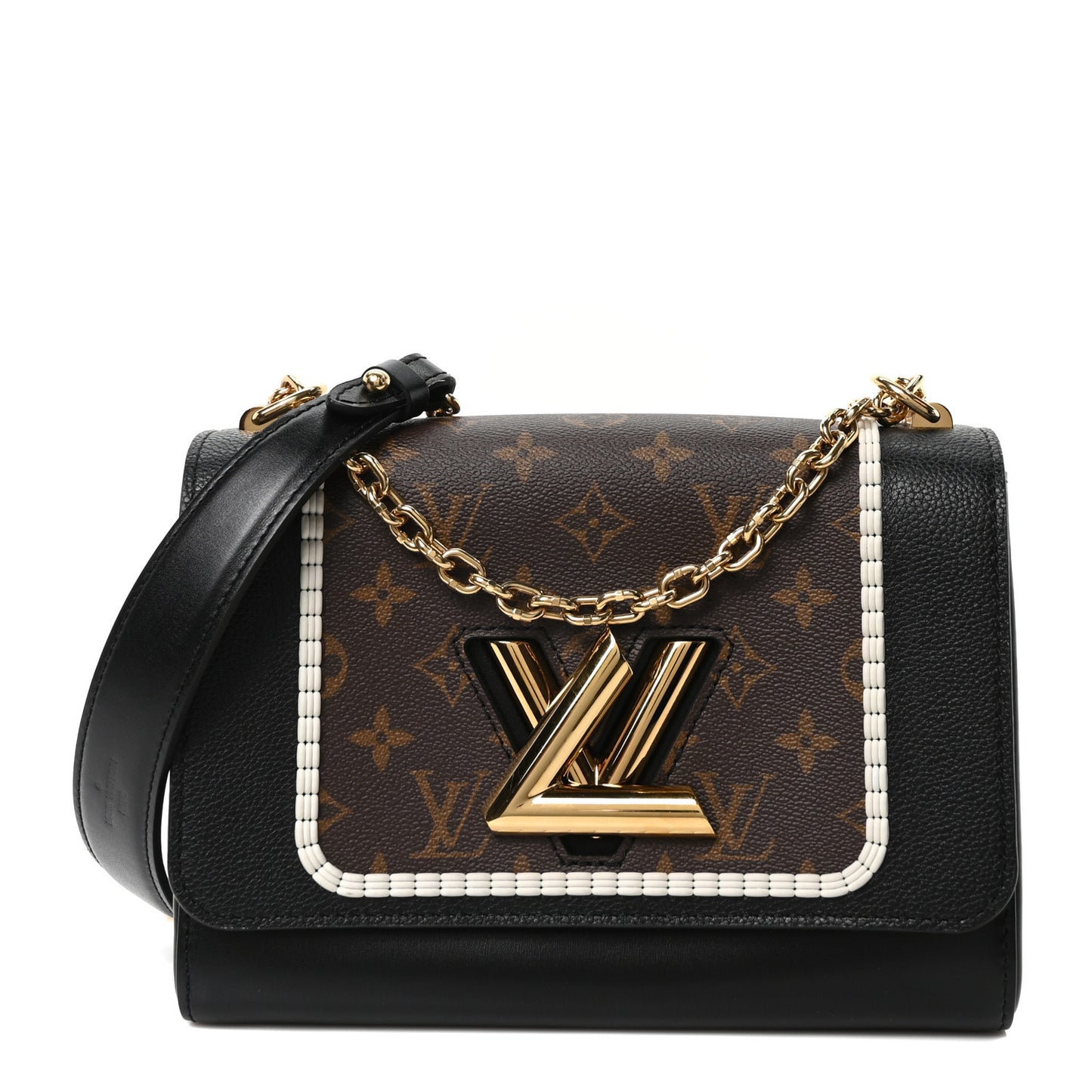 Calfskin Monogram Braided Twist Shoulder Bag MM Black