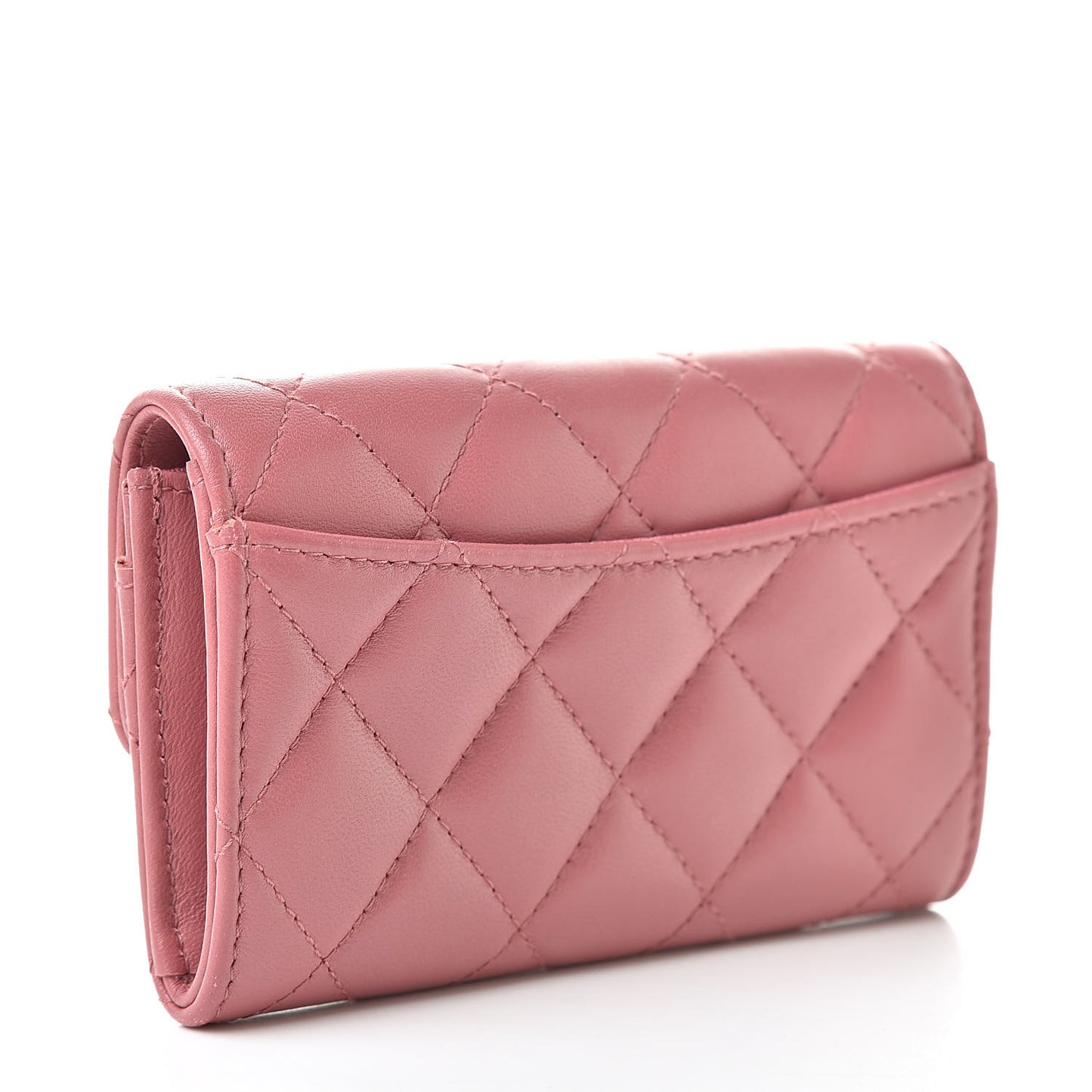 Lambskin Quilted Flap Card Holder Pink