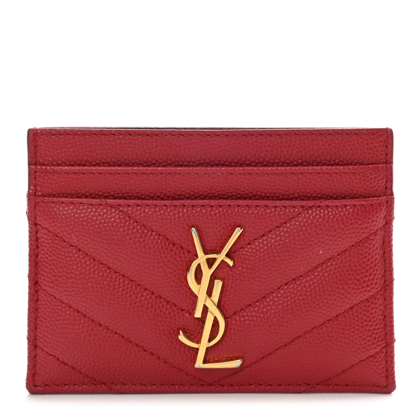Grain De Poudre Matelasse Chevron Monogram Credit Card Case New Red