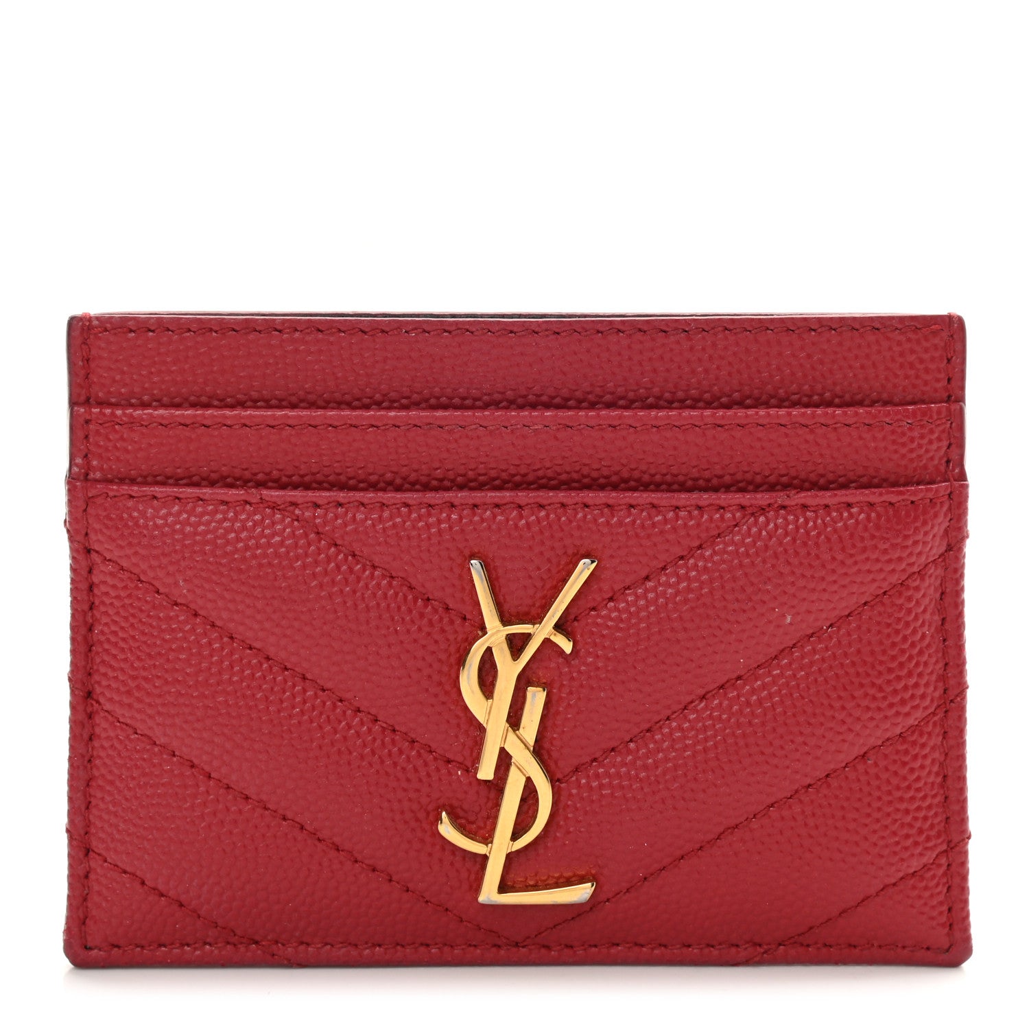 Saint Laurent Grain De Poudre Matelasse Chevron Monogram Credit Card Case New Red 1 of 9