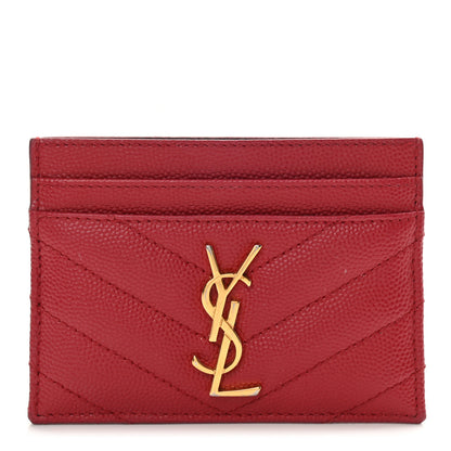 Saint Laurent Grain De Poudre Matelasse Chevron Monogram Credit Card Case New Red 1 of 9