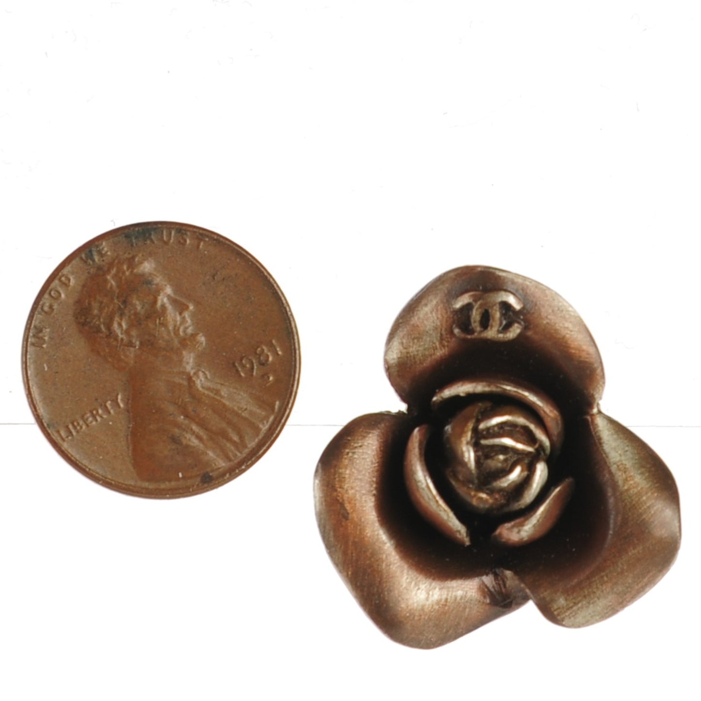 14K Gold and Bronze Camellia CC Earrings