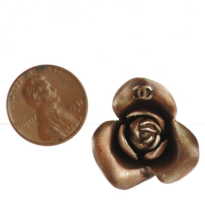 Chanel 14K Gold and Bronze Camellia CC Earrings 2 of 5
