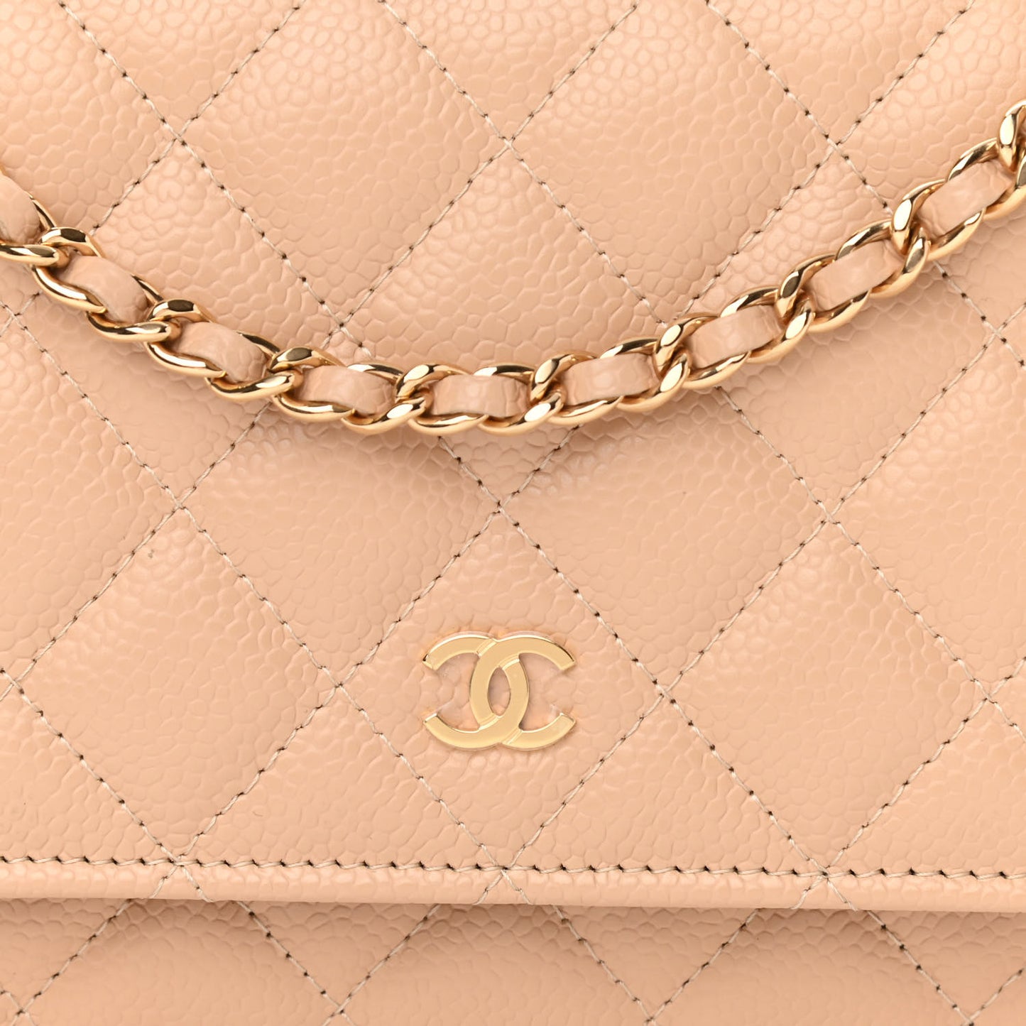 Caviar Quilted Wallet On Chain WOC Beige