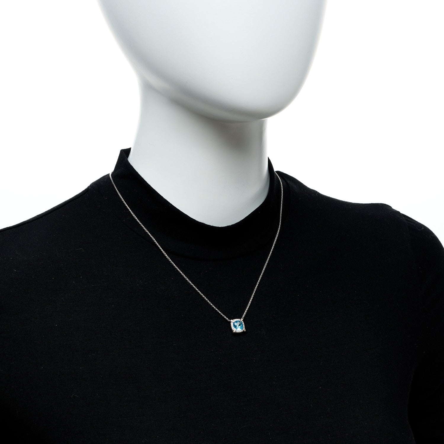 David Yurman Sterling Silver Diamond Blue Topaz 7mm Petite Chatelaine Pave Bezel Pendant Necklace 2 of 7