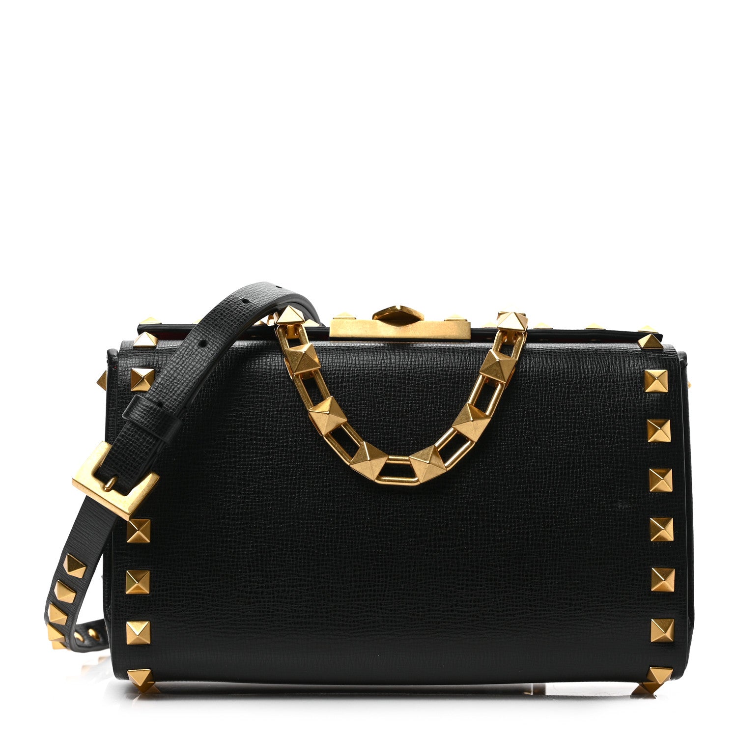 Valentino Garavani Grainy Calfskin Rockstud Alcove Box Clutch Black 1 of 8