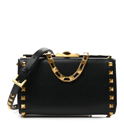 Valentino Garavani Grainy Calfskin Rockstud Alcove Box Clutch Black 1 of 8