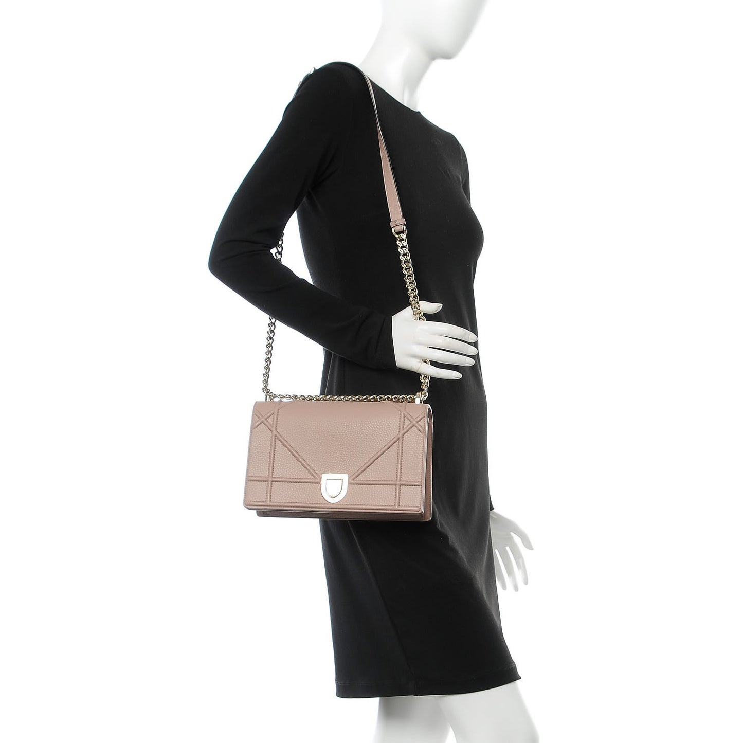 Grained Calfskin Medium Diorama Flap Bag Nude