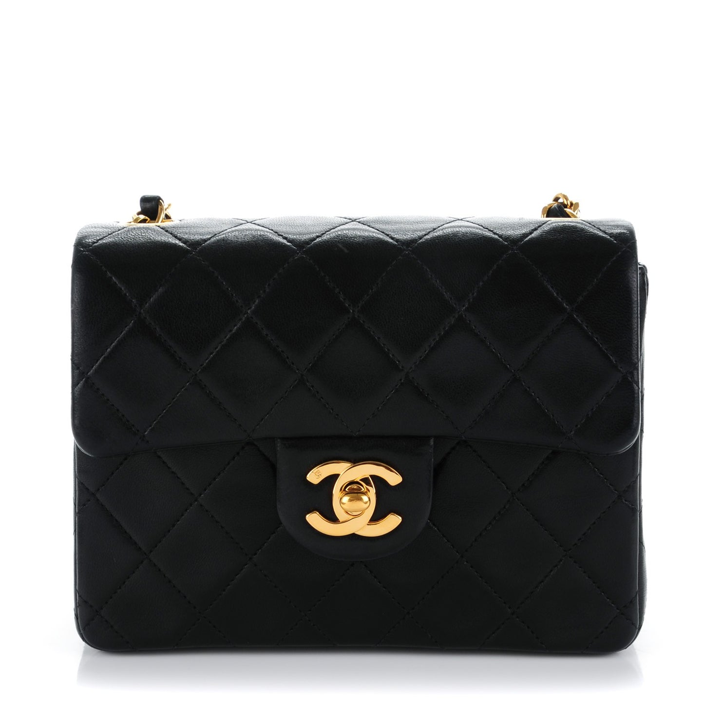 Lambskin Quilted Mini Square Flap Black