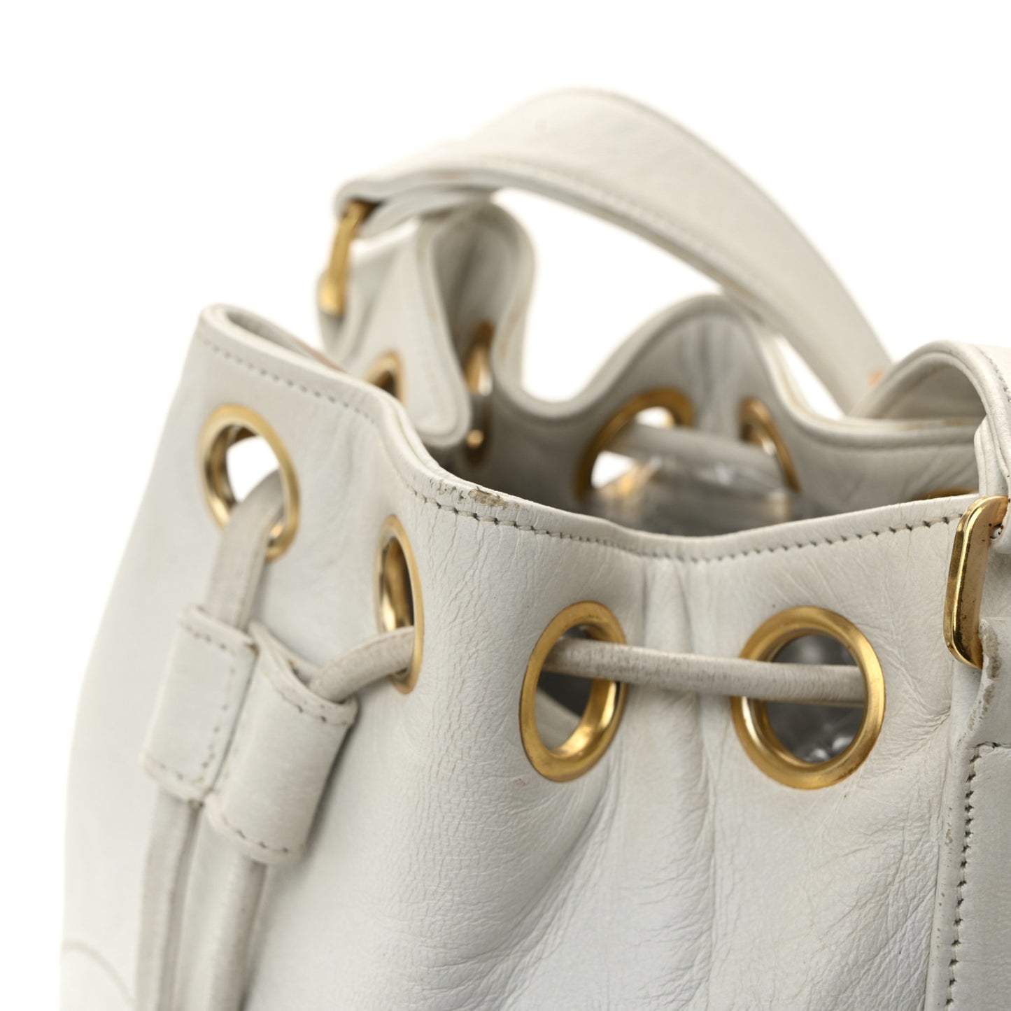 Lambskin CC Drawstring Bucket Bag White