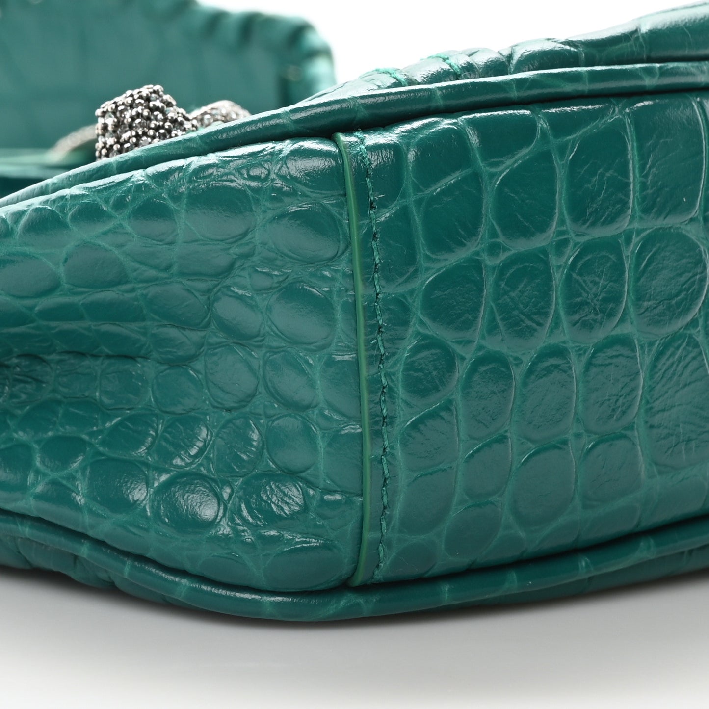 Extra Supple Calfskin Crystal Crocodile Embossed Le Cagole Shoulder Bag XS Jade