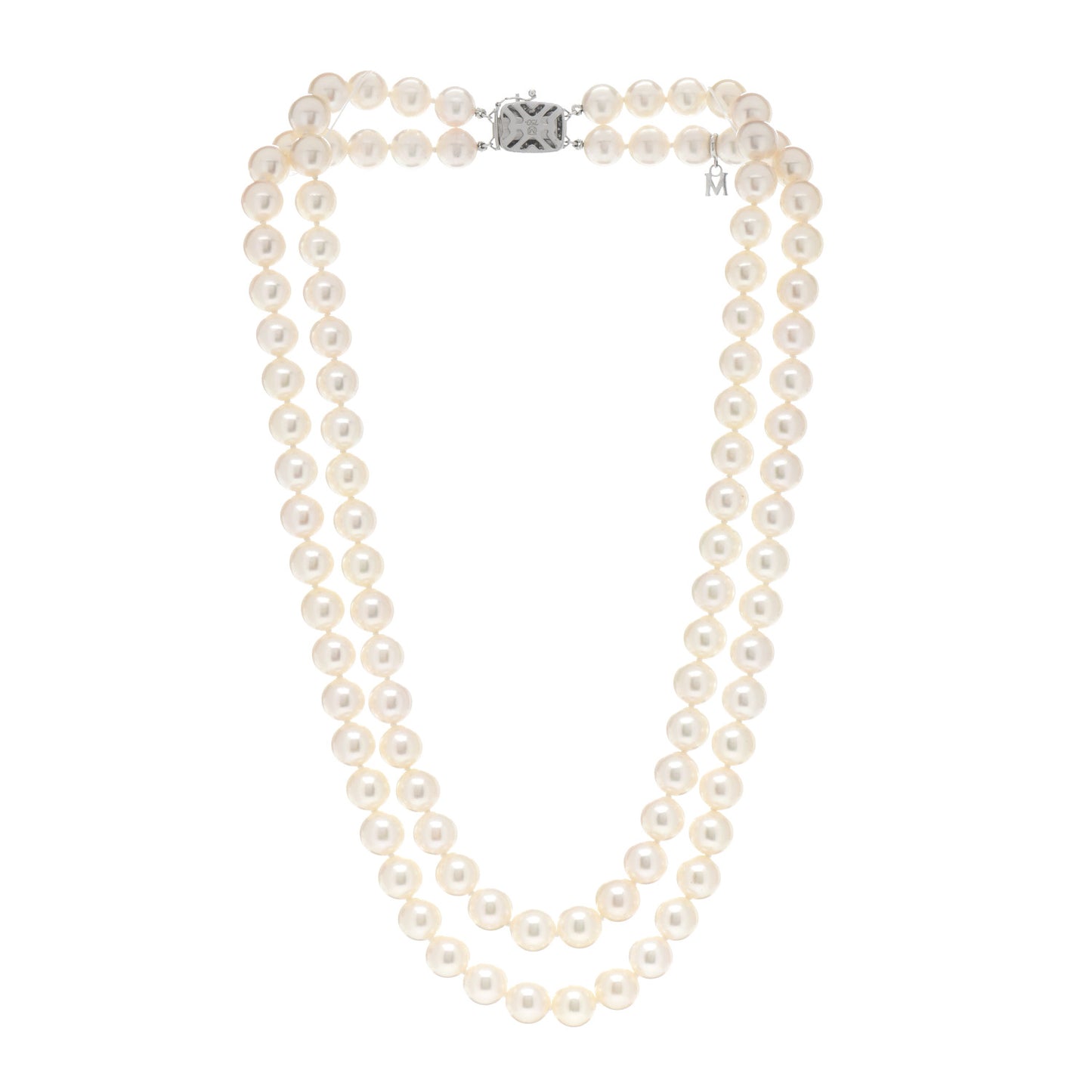 18K White Gold Akoya Pearl 8-8.5mm Double Strand Necklace