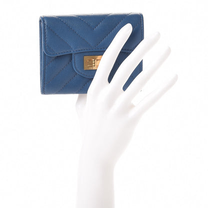 Chanel Sheepskin Chevron Quilted Reissue Card Holder Blue 2 of 8