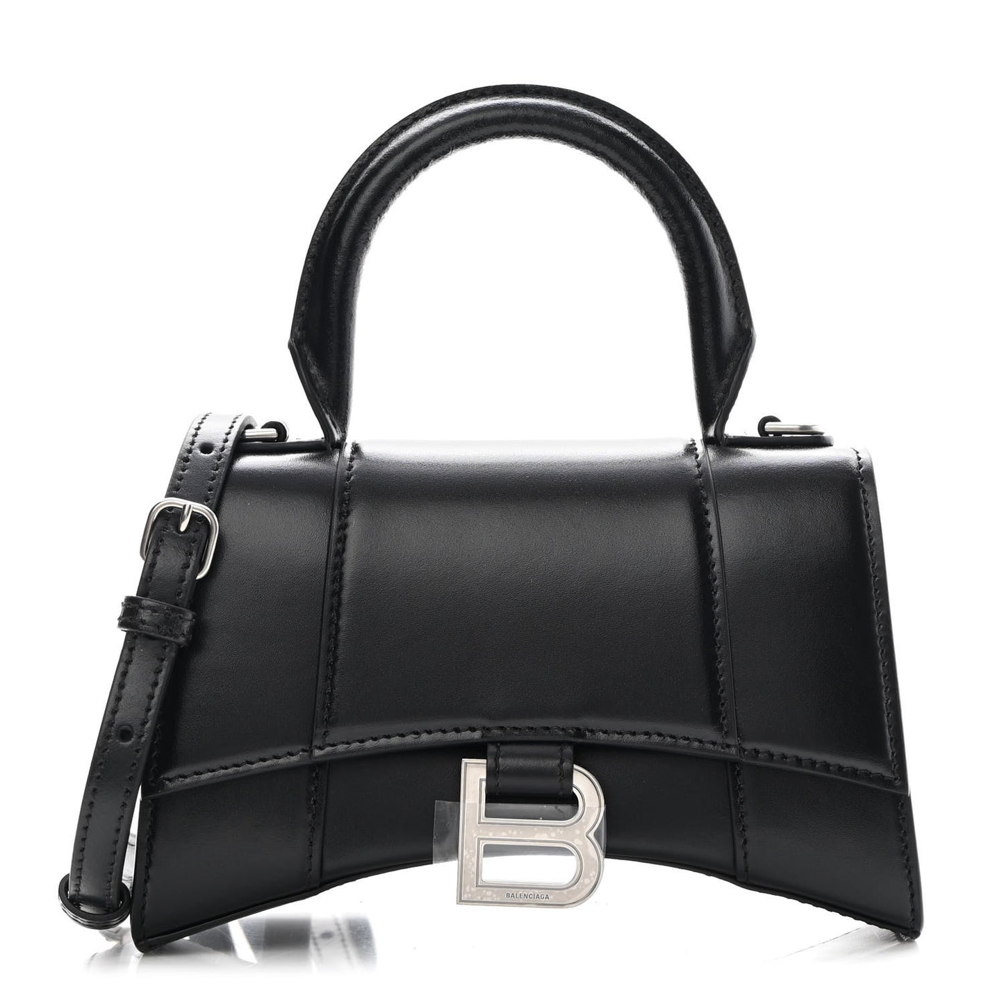 Shiny Box Calfskin Hourglass Top Handle Bag XS Black