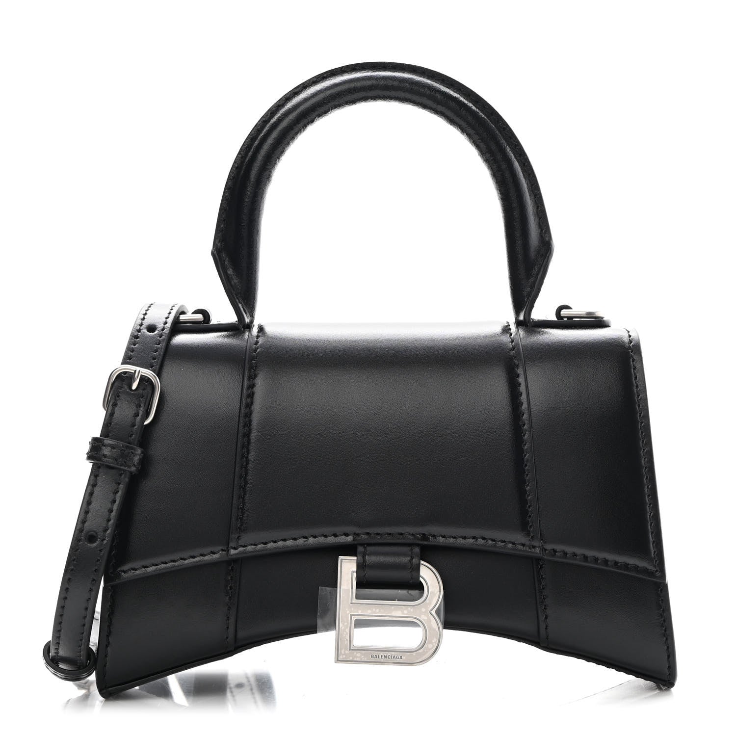 Balenciaga Shiny Box Calfskin Hourglass Top Handle Bag XS Black 1 of 14
