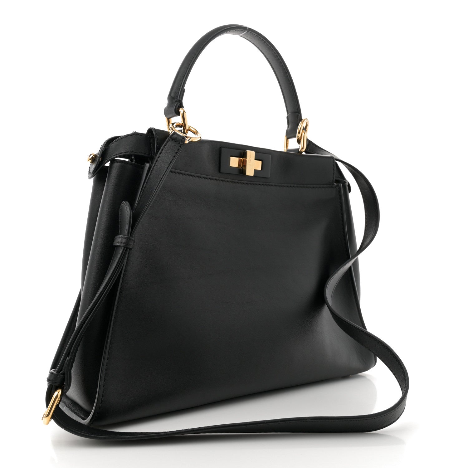Fendi Vitello Seta Shiny Nappa Medium Peekaboo Iconic Satchel Black 3 of 10