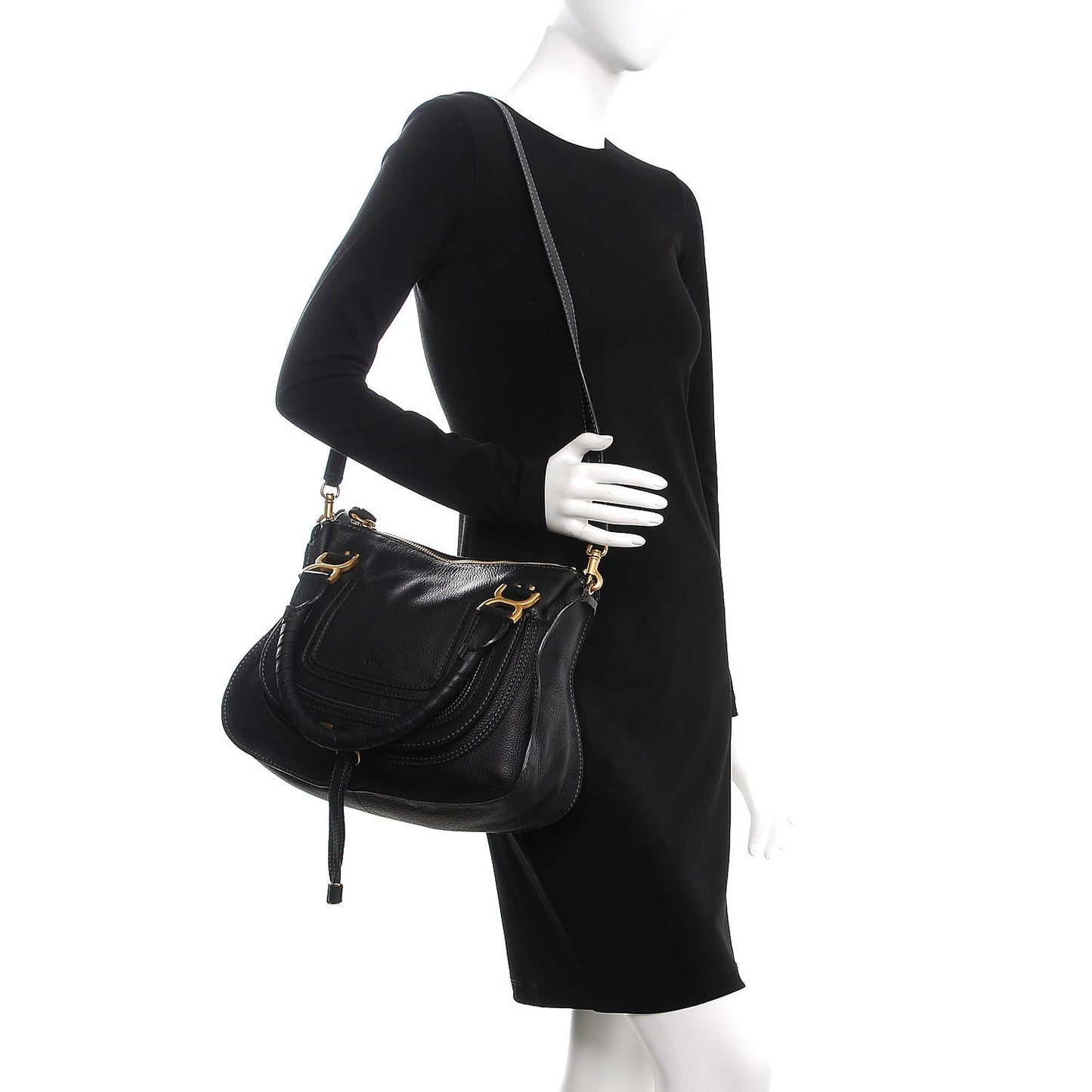 Calfskin Medium Marcie Satchel Black