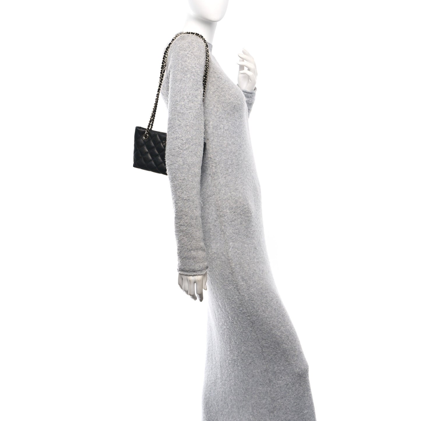 Caviar Quilted Classic Clutch Tote With Chain Black