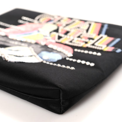 Chanel Satin Sequin Pearl Crystal Roller Skate Quilted Clutch With Chain Black Multicolor 9 of 9