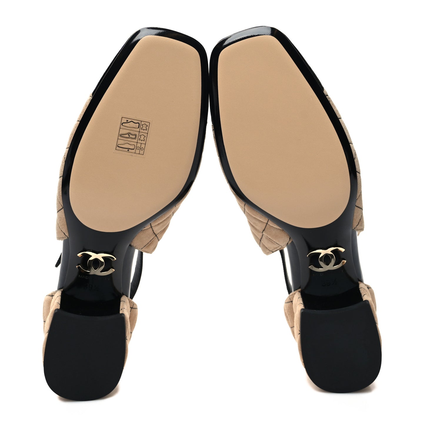 Suede Kidskin Patent Cap Toe Quilted Mary Jane Flats 39.5 Beige Black