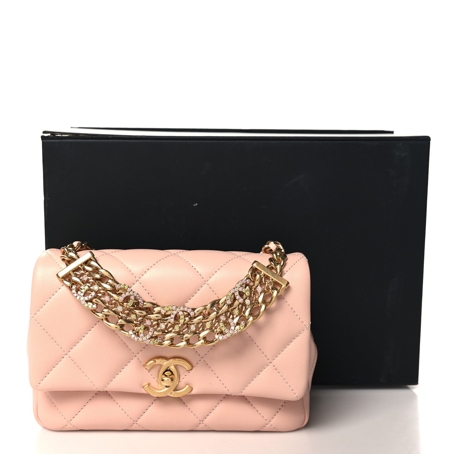 Chanel Lambskin Quilted Mini CC Crystal Logo Chain Flap Pink 11 of 11