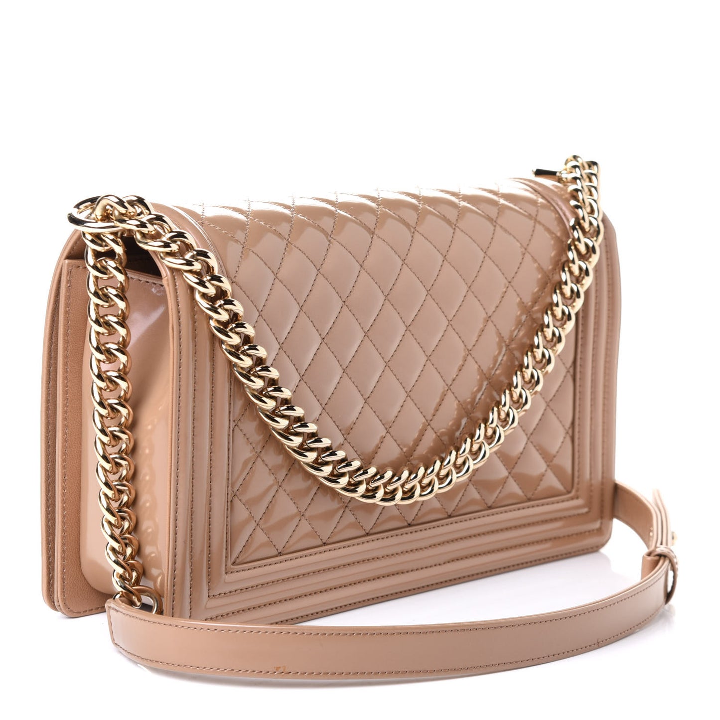 Iridescent Glazed Calfskin Quilted New Medium Boy Flap Dark Beige