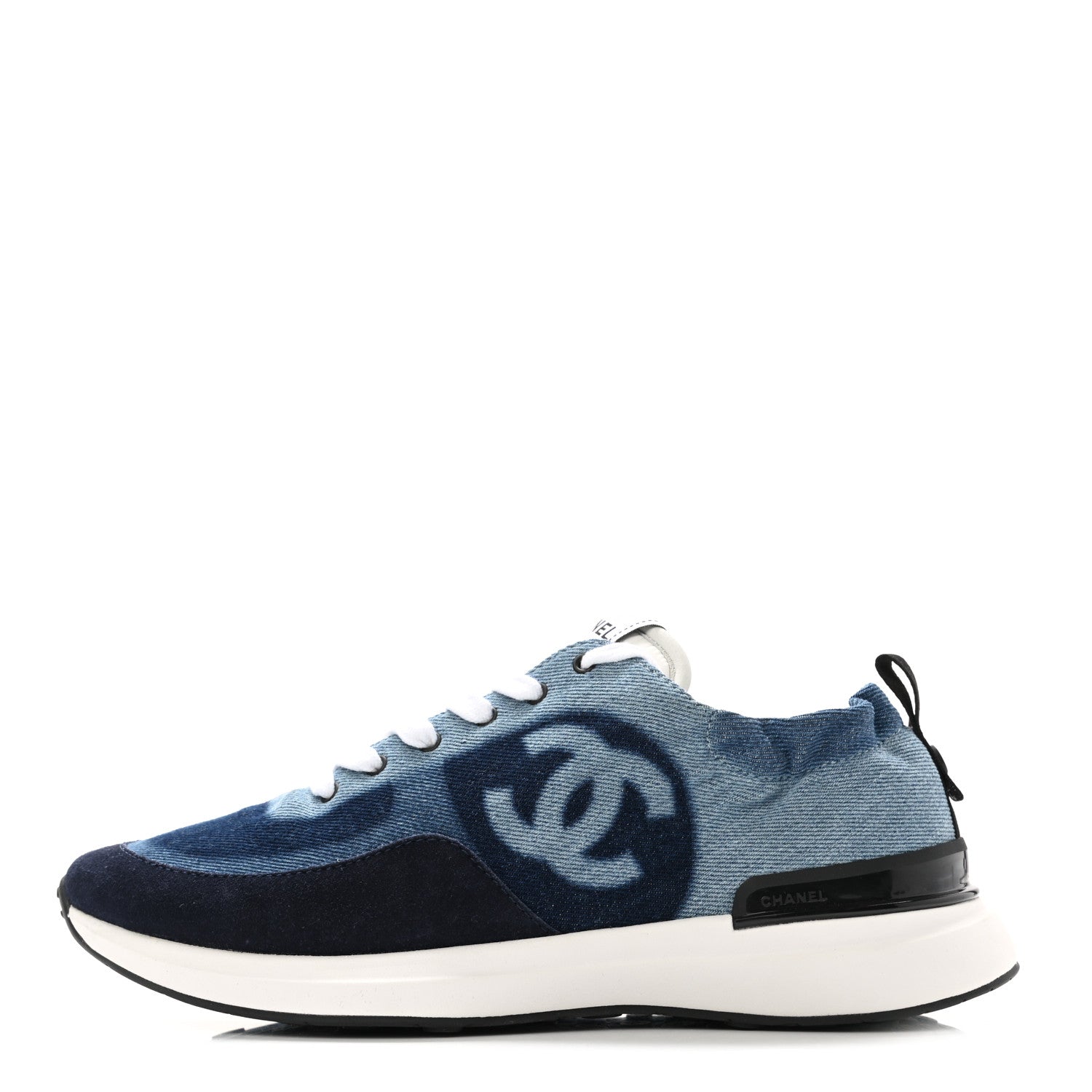 Chanel Denim Suede Calfskin Womens CC Sneakers 40 Dark Blue 1 of 8