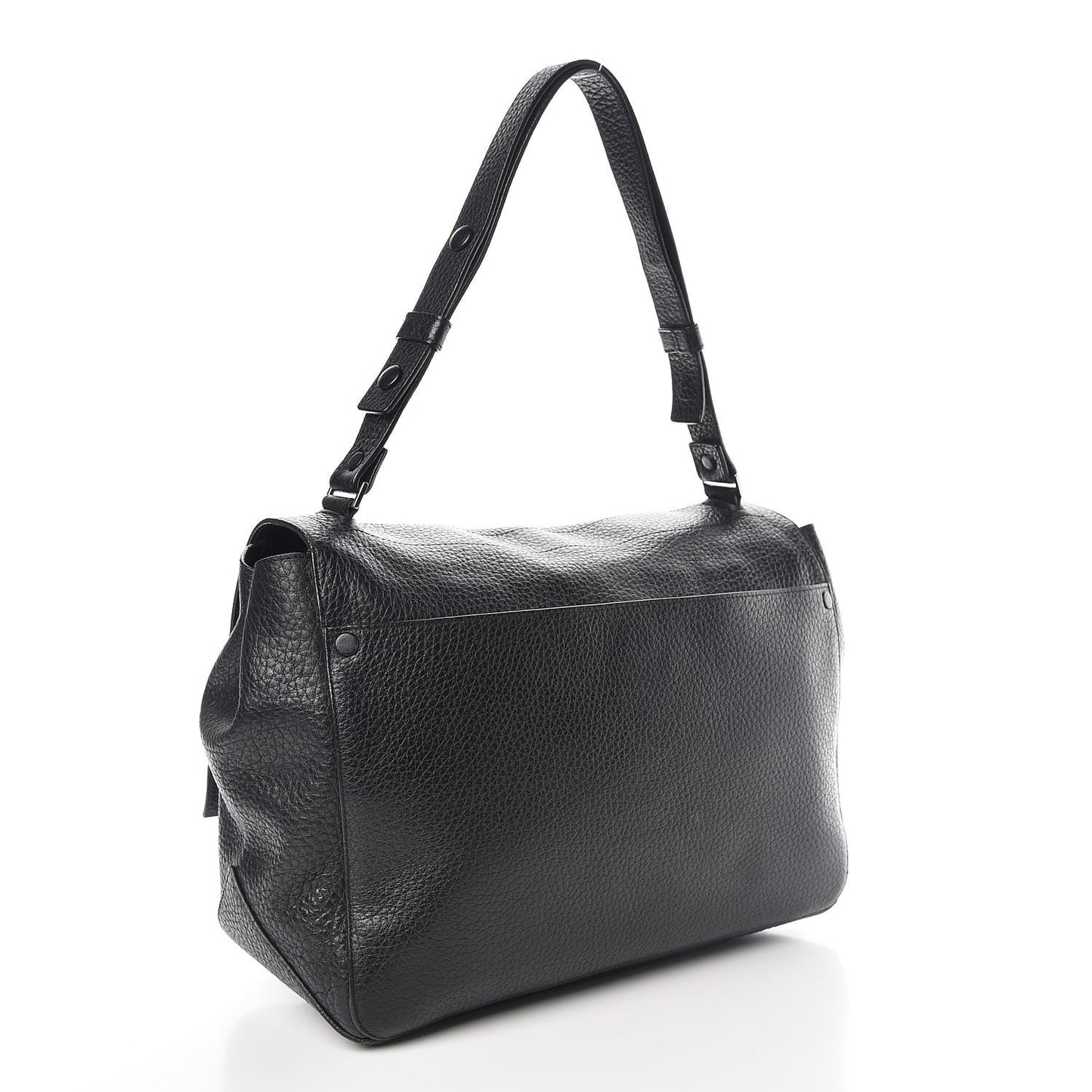 Pebbled Calfskin PS Courier Shoulder Bag Black