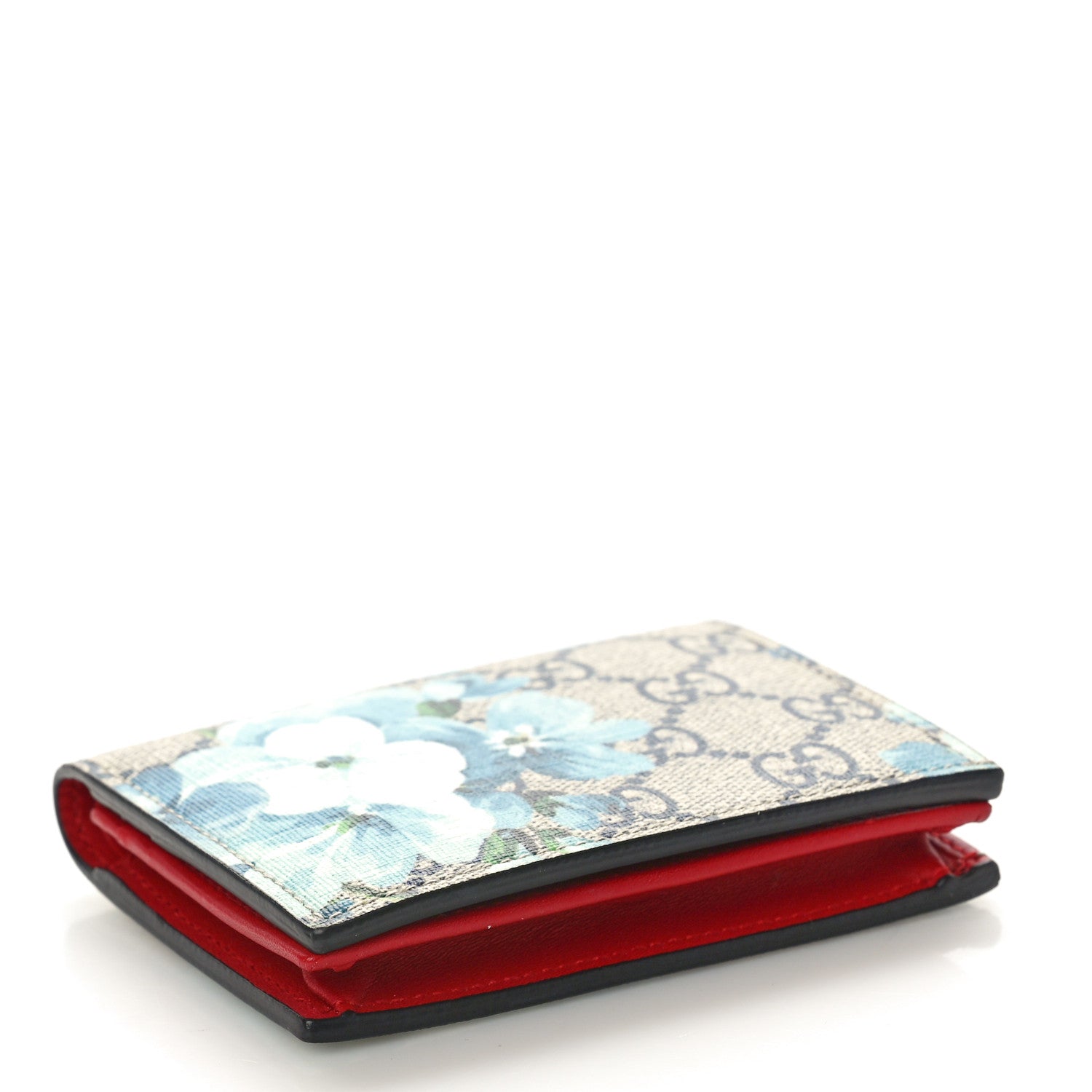 Gucci GG Supreme Monogram Blooms Card Case Wallet Beige Blue Navy Hibiscus Red 4 of 8