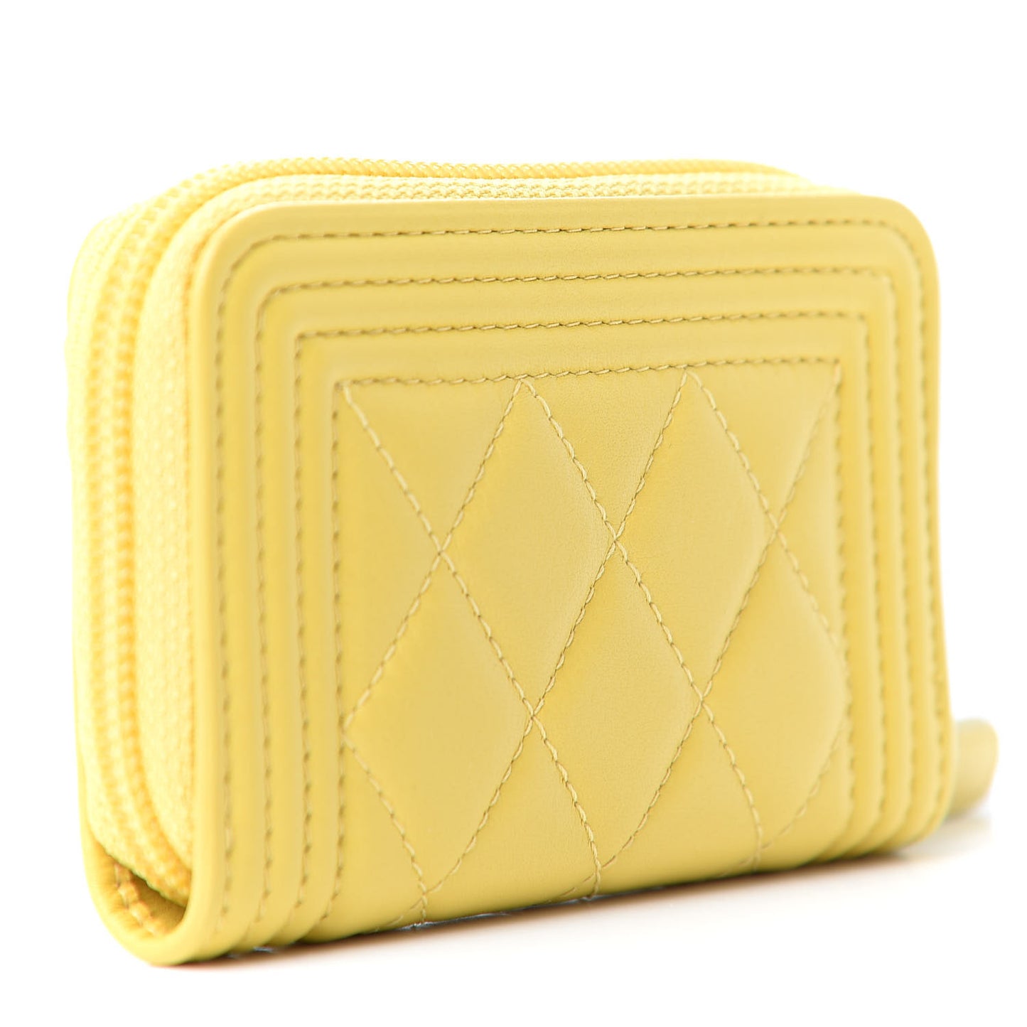 Lambskin Quilted Boy Zip Around Coin Purse Wallet Yellow