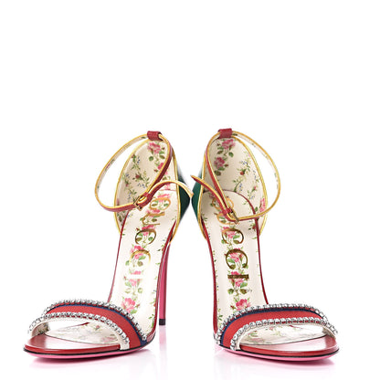 Gucci Crystal Isle Ankle Strap Sandals 39.5 Web Red 6 of 10