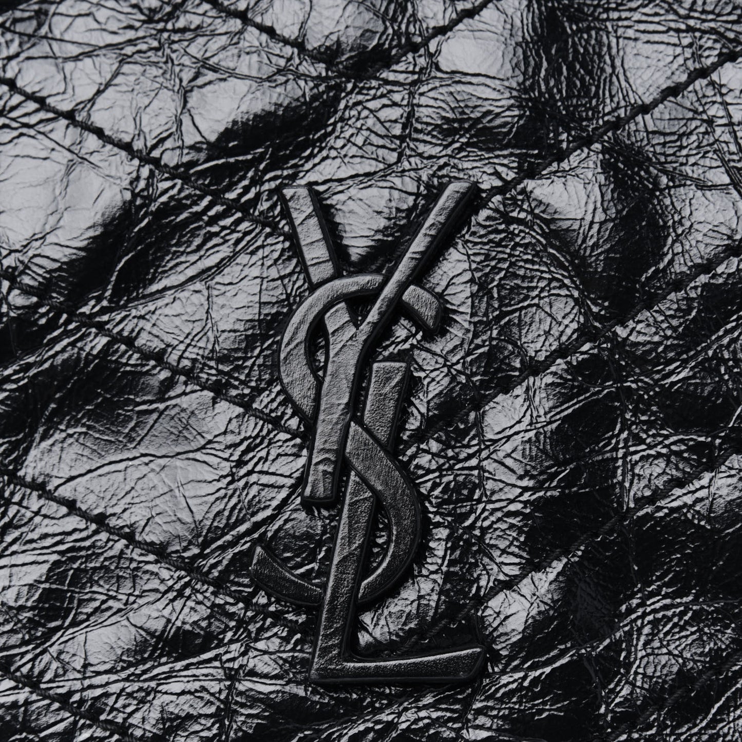 Crinkled Calfskin Matelasse Monogram Medium Niki Chain Satchel Black